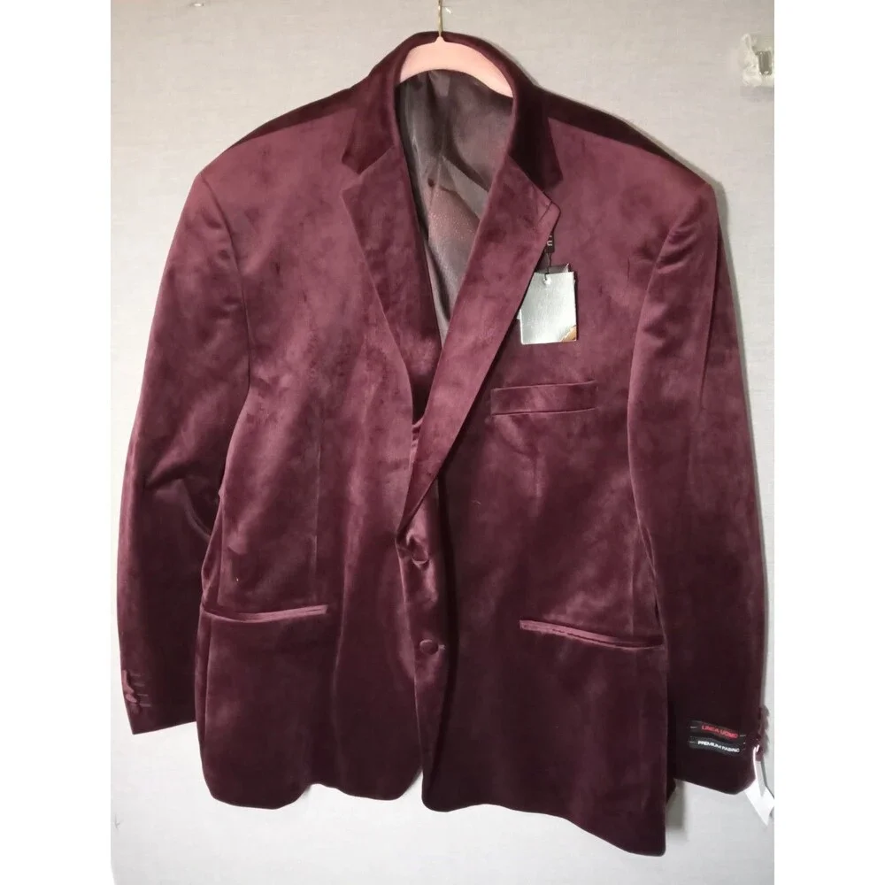 Linea Uomo Blazer 56R Velvet Burgundy Blazer Sport Coat Regular NWT New